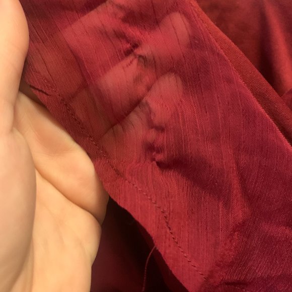 MAX + ASH Dress Red Burgundy Maroon Ruffle Flowy Shoulder Cocktail Wedding Midi - Picture 7 of 7